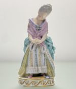 A late 19thc Meissen pose figure "The Broken Mirror", after Acier as a girl looking down on a broken