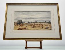 A 20thc School, Harvesting The Hay, watercolour on paper, unsigned, in a glazed frame. (20cmx36cm)