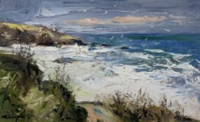 Douglas Phillips (Scottish 1926-2012), October Sea, Auchmithie, oil on board, signed bottom left,