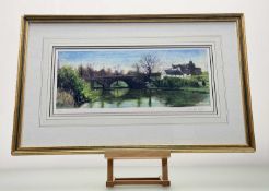 R Ryan, Countryside Lake with bridge and house, artist proof print 18/50, signed pencil bottom