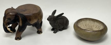 A collection of miscellaneous decorative objects, comprising an Oka bowl in the form of a