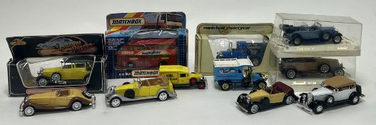 A collection of vintage cars, comprising a Solido Fiat 525 N 4154, a Solido Renault 40 co 4059, a