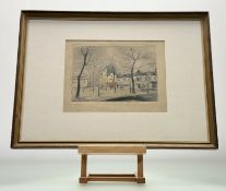 E.L. (French School), Place du terre, etching, signed in pencil, in a glazed frame. (19cmx26cm)