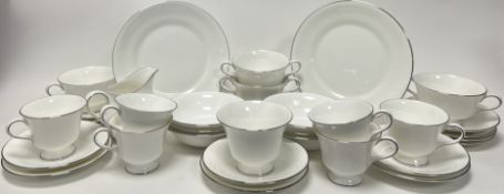 A Wedgwood Bone China part dinner service in the 'Silver Ermine' pattern, eleven dinner plates (d.