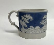 A 19thc Chetham and Woolley feldspathic stoneware tankard, decorated with a hunting scene on a