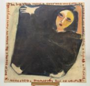 A Contemporary School, Study of a Woman, enclosed within a band of words, oil on canvas. (