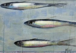 Mogs (Morag) Mellor (Scottish Contemporary), 3 Sprats, acrylic, signed bottom right, gallery label