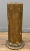 A painted moulded plaster pedestal, of cylindrical column form with muted gold-finish: H. 82cm D.