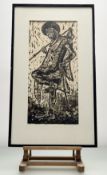 Falaka Armide Yimer (Ethiopian 1942-), Cattle Herder, woodcut print 6/50, signed and dated 1963 in