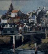 George Gilbert RSW (Scottish 1940-), The Slip,St Monans, acrylic on board, signed and dated 1987
