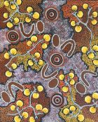 Maureen Nanpainoa Hudson (Warlpiri 1959-) Yellow Plum, acrylic, inscribed verso, in a glazed