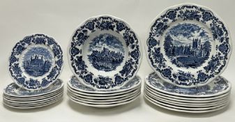 An Enoch Wedgwood blue and white Royal Homes of Britain Dinner Service, comprising a set of eight