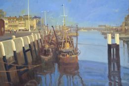 Michael Curgenven (Scottish Contemporary), The Harbour Ostend Belgium, oil on board, signed and