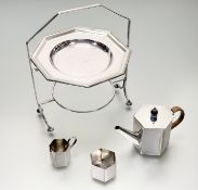 A epns two-tier cake stand with original octagonal dishes on bun feet: h. x 28cm dishes: d. x 20cm