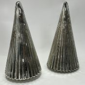 A pair of mercury glass decorative Christmas trees of ribbed conical form (h. 40cm) (2)