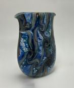 An Isle Wight contemporary Gemstone design glass bag vase of compressed form with pulled rim,
