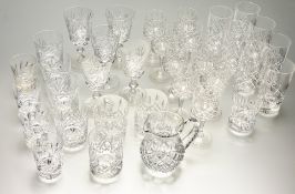 A collection of various glassware comprising, six Thomas Webb Crystall cut highball glasses (chip to