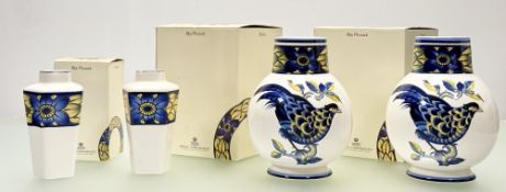 A collection of Royal Copenhagen Blue Pheasant designed after C Joachim vases, with a pair in