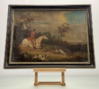 A late 19thc English School, Hunting Scene, oil on board, framed. (29cmx39cm)