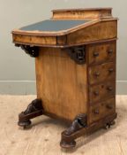 A Victorian rosewood and burr walnut Davenport, stationery box and writing surface to top, fitted