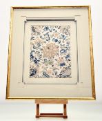 A Chinese silk work needlework panel, prob. late 19thc, worked in polychrome threads with flower and