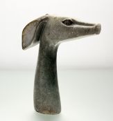 A 20thc School, Head of a Deer, indistictly signed, serpentine stone. (h-32cm)