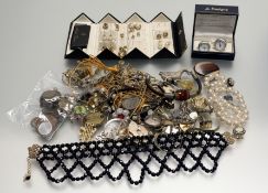 A collection of costume jewellery to include nine pairs of gilt metal stud earrings, a collection of