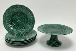 A collection of six 19thc Majolica green leaf Thomas Till plates (two marked), together with a 19thc