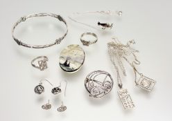 A collection of modern silver Charles Rennie McIntosh inspired jewellery to include a stiff