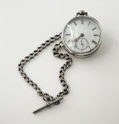 A Victorian London silver cased open face pocket watch with a white enamel dial with roman