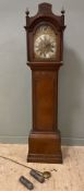 An 18th century oak longcase clock by Melser of Southampton, carved hood over brass dial, complete