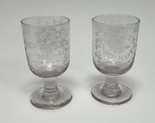 A pair of Victorian rummer glasses, with 'Forget Me Not' and 'Remember Me' etched within a floral