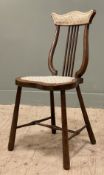 An Edwardian mahogany side chair, lyre-shaped back with cream floral upholstery, shaped seat