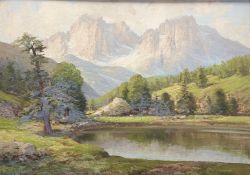 A 20thc School, An Idyllic Lake study, oil on board, unsigned, in a wooden compostion frame. (48.