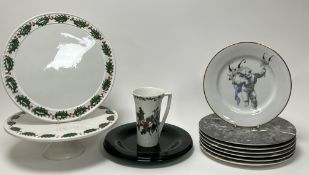 A mixed collection of plates and tablewares, comprising an Italian ceramic circular platter and cake