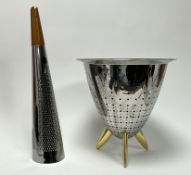 An Alessi Max Le Chinois colander of conical form, with three-prong feet (h. 30cm), together with