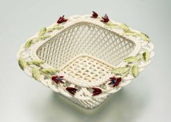 A Belleek Garden Fuchsia Basket, limited edition 160/1500, marked verso (h-5cm w-14cm)