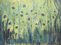 A Scottish Contemporary School, A Meadow of blue carnations, oil on board, unsigned, framed. (90.
