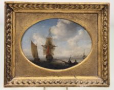 Dutch School, 18th century, a Dutch East Indiaman Entering a Harbour, unsigned, oval, oil on