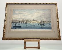 Three late 18th / early 19th century engraved views of Berwick on Tweed: a coloured view after