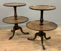 A pair of George III style mahogany two-tier dumbwaiters, c. 1900, of characteristic form with