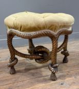 A 19th century giltwood stool, after a design by Fournier, the buttoned circular seat raised on