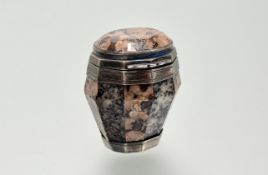 A rare silver (unmarked) mounted granite vinaigrette, early 19th century, possibly Scottish, of