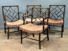 A set of four George III style mahogany cockpen open armchairs, c. 1900, of characteristic form,