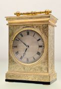 A 19th century English gilt-brass carriage clock the case with architectural cornice and post and