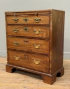 A small George III mahogany dressing chest, the crossbanded top over a brushing slide above four