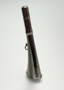 A small hand-held white metal hunting horn, early 20th century, with screw-off mouth piece and