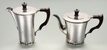 A George VI silver coffee pot and teapot in the Art Deco taste, Stower & Wragg Ltd, Sheffield