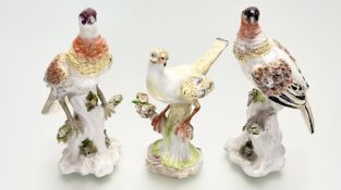 A Derby porcelain model of a bird, third quarter 18th century, modelled perched on a stump (