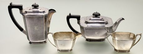 A George VI silver four piece tea and coffee service, Harrison Brothers & Howson, Sheffield, 1947,